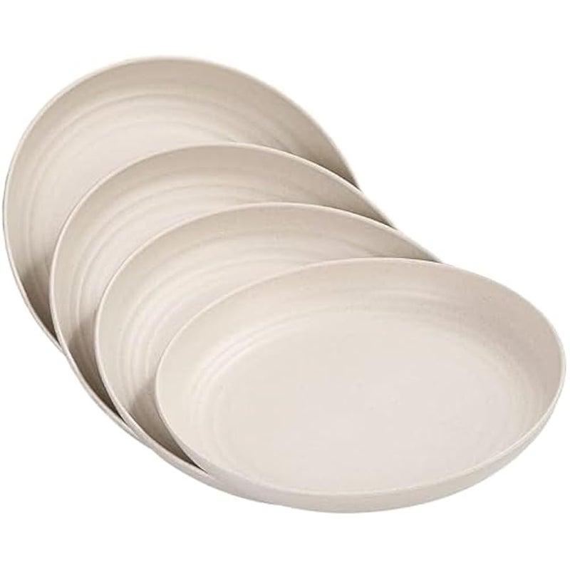 Wheat Straw Plates, Unbreakable Dinner Plate Set of 4, 8 Inch Plastic Plate Reusable, Dishwasher & Microwave Safe, Lightweight Salad Plates for Camping/Kitchen (Beige) - Image 1
